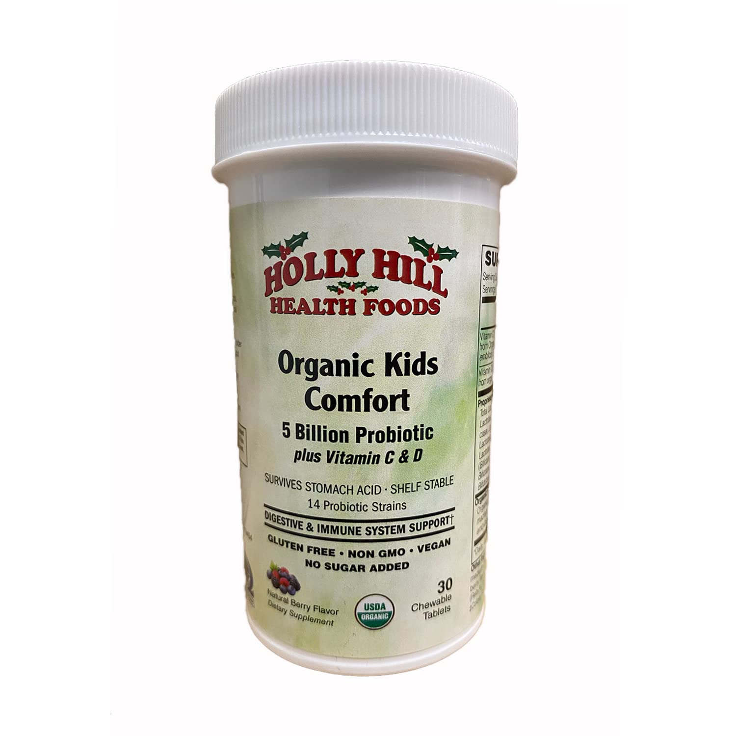 Holly Hill Health Foods Organic Kids Comfort 5 Billion Probiotic Chewable Tablets 30 Count