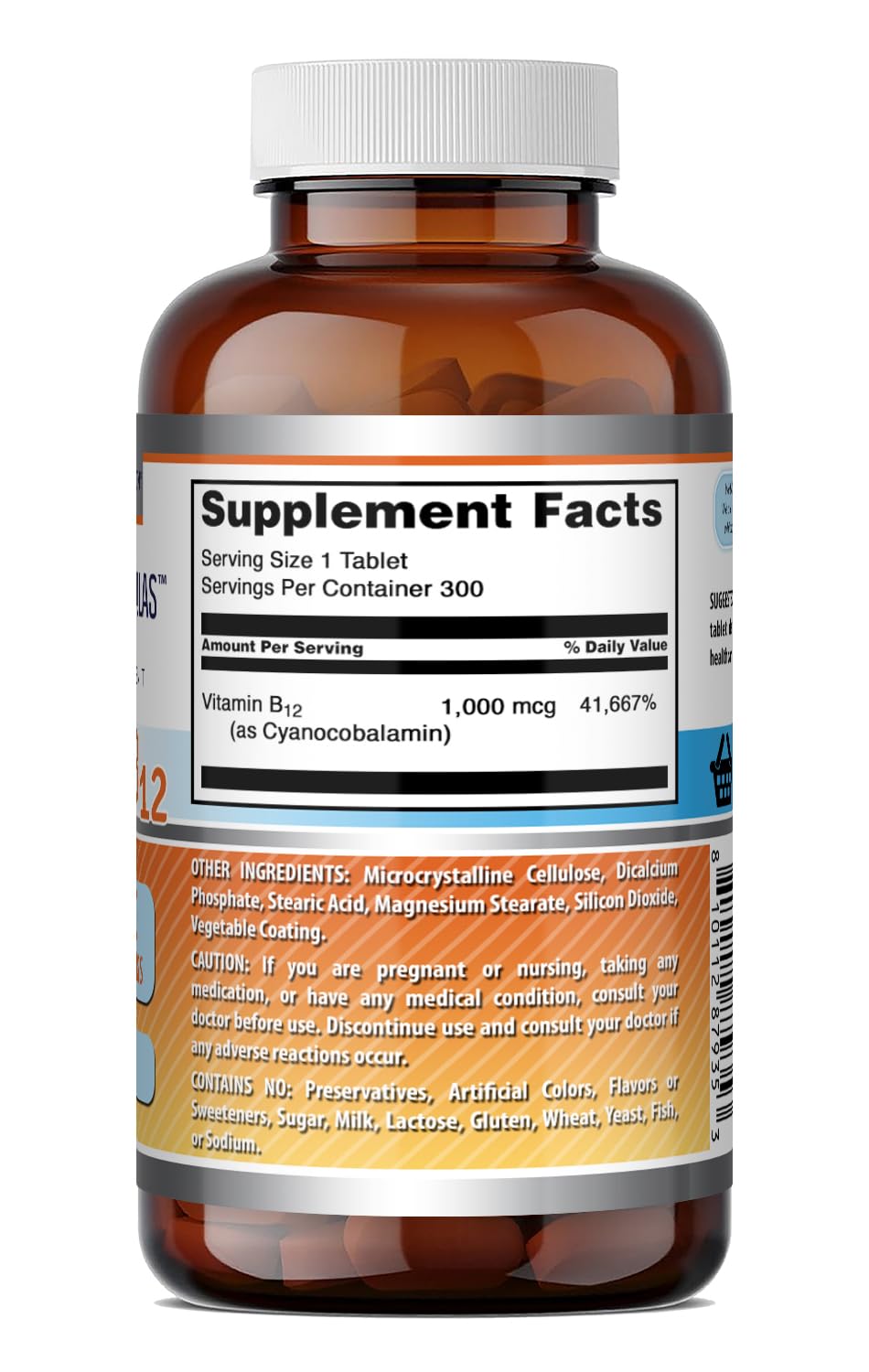 Amazing Nutrition Vitamin B12 (Cyanocobalamin) 1000 mcg Tablets, 300 Count
