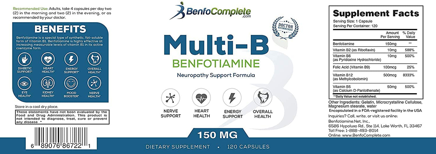 BenfoComplete Benfotiamine Multi-B Neuropathy Support Formula Capsules, Pack of 3 Bottles