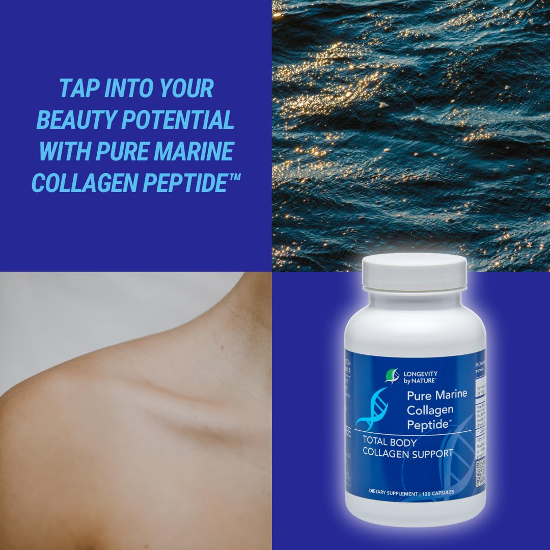 Longevity by Nature Marine Collagen Peptides Type I & III Skin, Hair & Nail Support, 120 Capsules