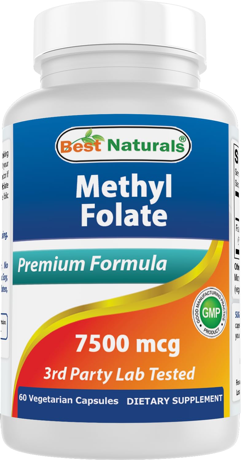 Best Naturals Methyl Folate 7500 mcg (7.5 mg) Veggie Capsule, 60 Count