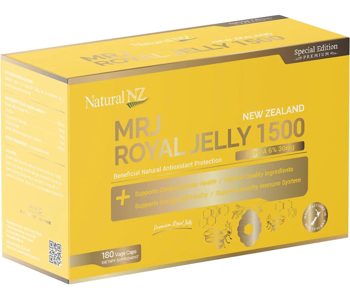 Natural NZ Premium Royal Jelly 1,500mg (10HDA 6%-30mg), 180 Capsules