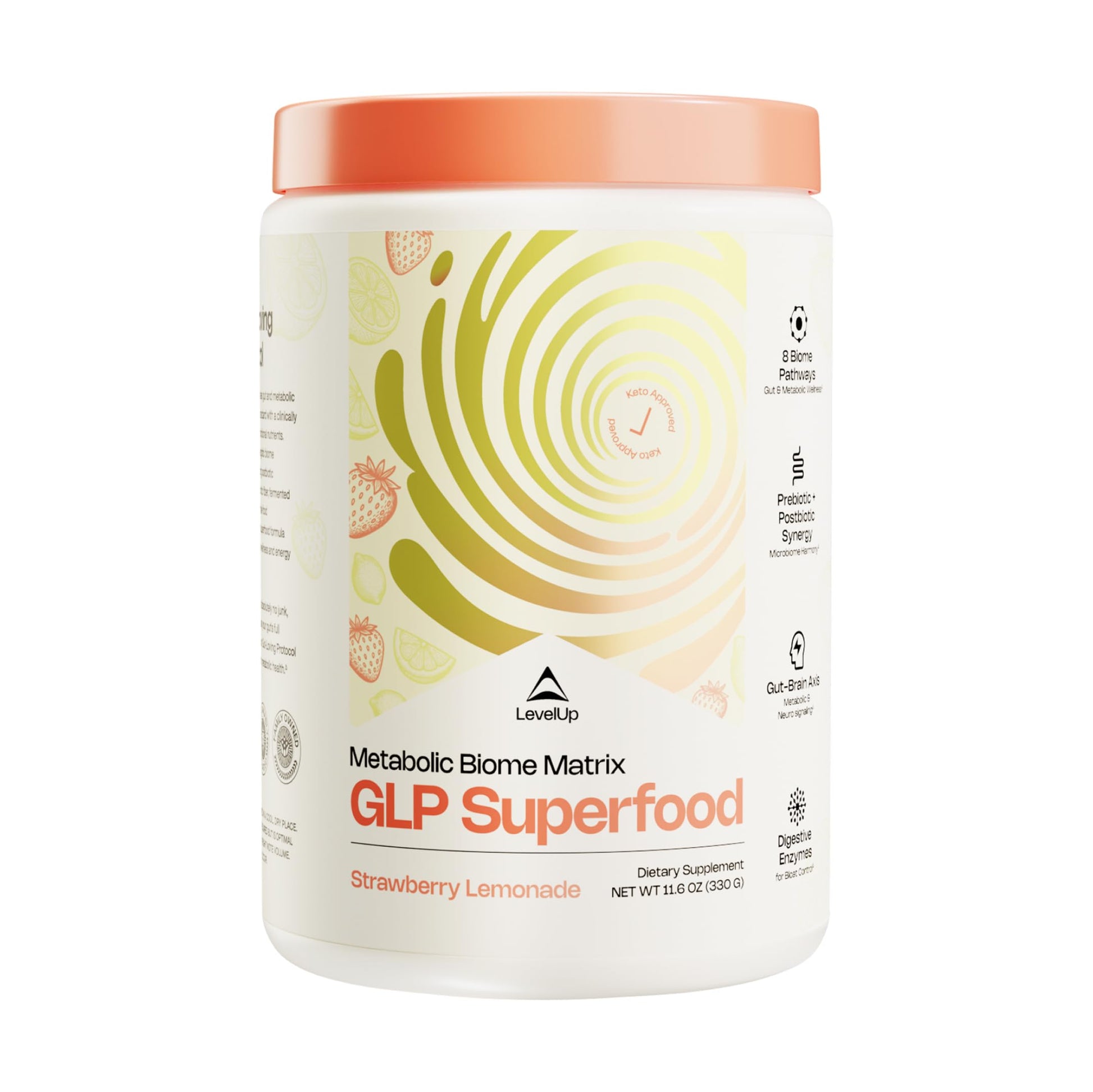 LevelUp GLP Superfood with Akkermansia Probiotic, Prebiotics, Postbiotics, Digestive Enzymes & Polyphenols Powder 10.5 oz