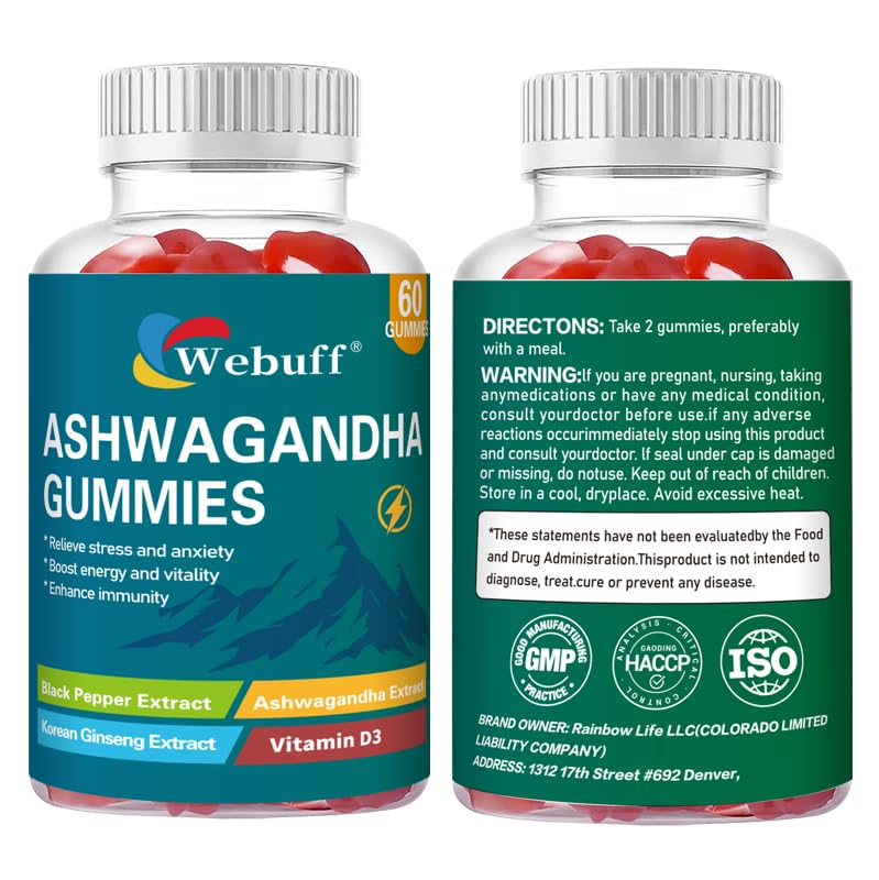Webuff Ashwagandha Gummies with L-Theanine & Black Pepper Extract, 60 Count