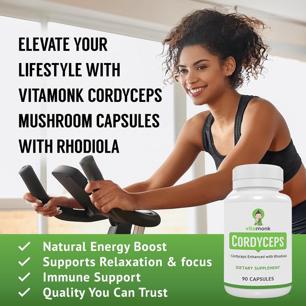 VitaMonk Cordyceps Mushroom Capsules with Rhodiola for Energy Support 90 Count