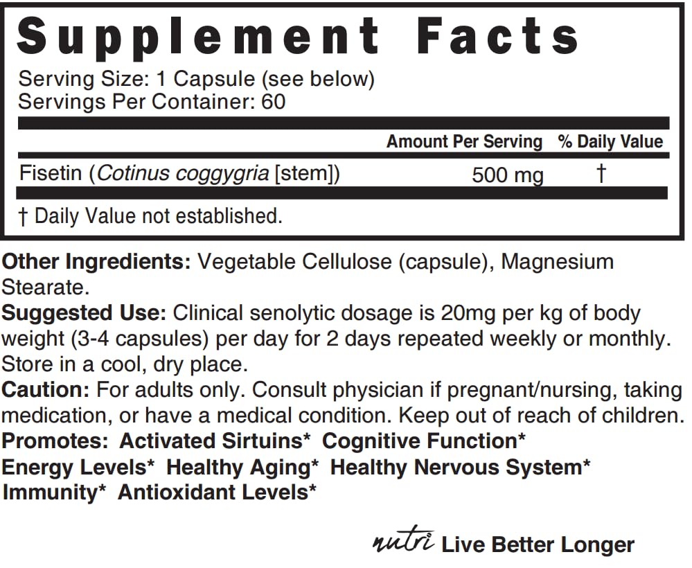 Nature's Fusions Nutri Fisetin 500mg Capsules, 60 Count