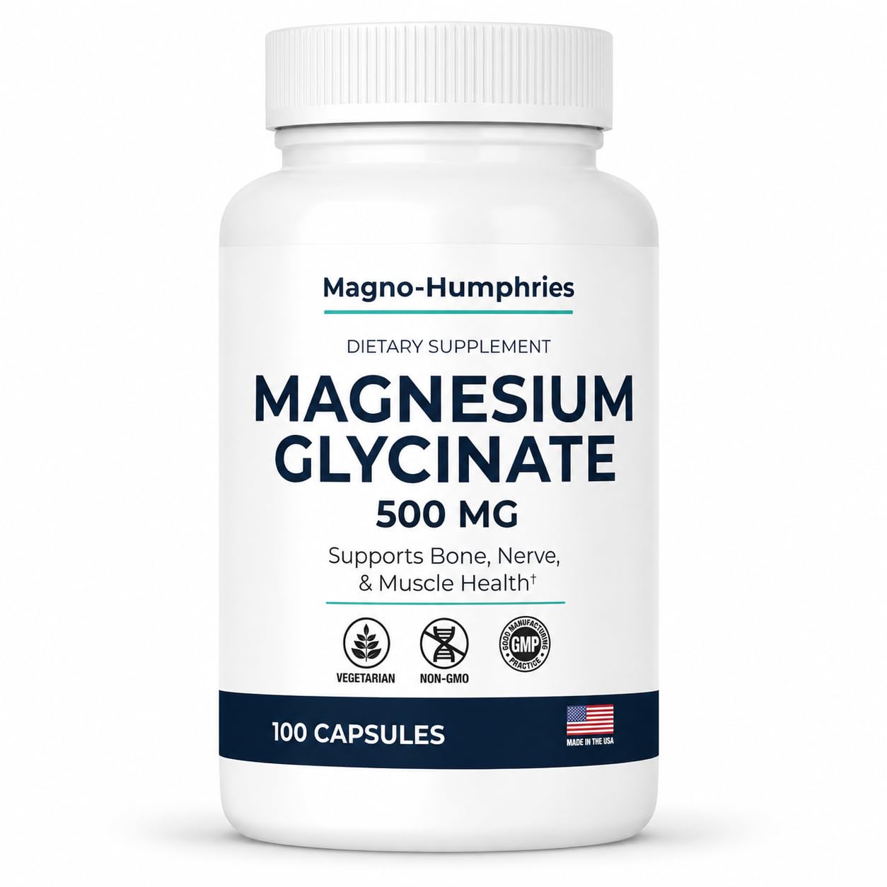 Magno-Humphries Magnesium Glycinate 500 mg Capsules, 100 Capsules