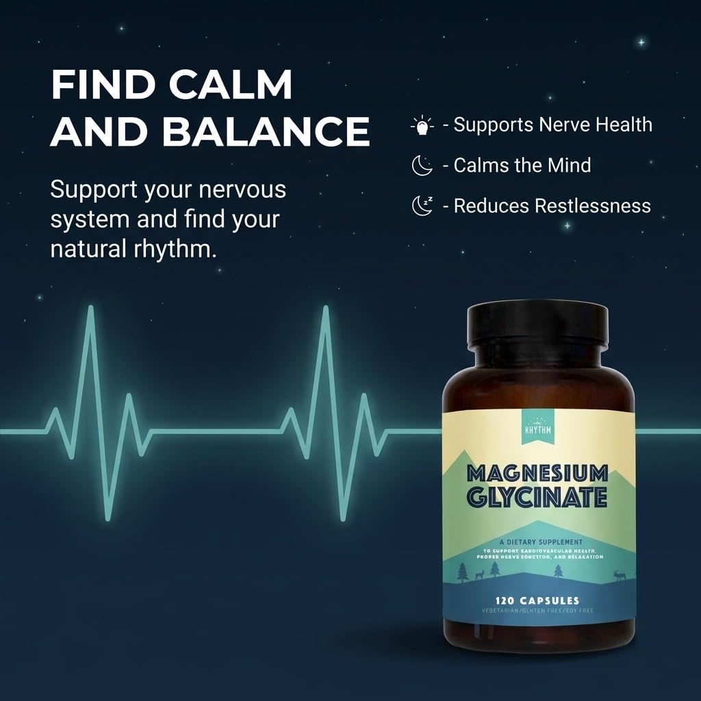 Natural Rhythm Magnesium Glycinate 150mg High Absorption Elemental Magnesium Capsules, 120 Count
