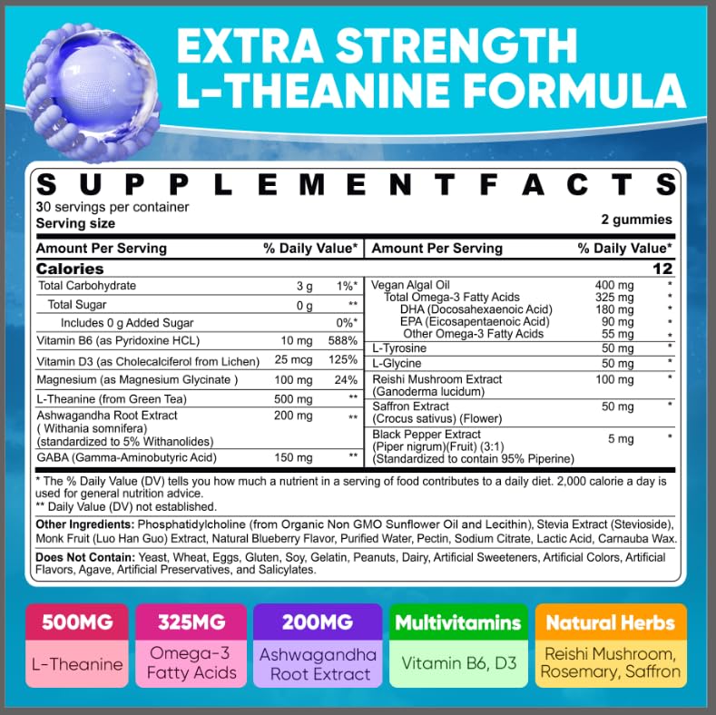 LILICARE Vitamin B1 + Liposomal L-Theanine 500mg Gummies, 180 Count