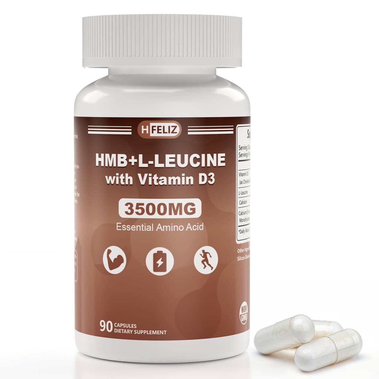 HFELIZ HMB and Leucine Supplement Capsules, 90 Count
