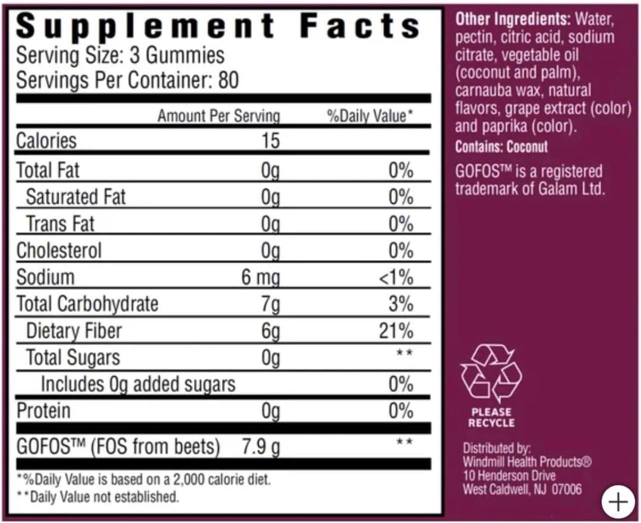 Generic Fiber Care Prebiotic Gummies, 240 Gummies