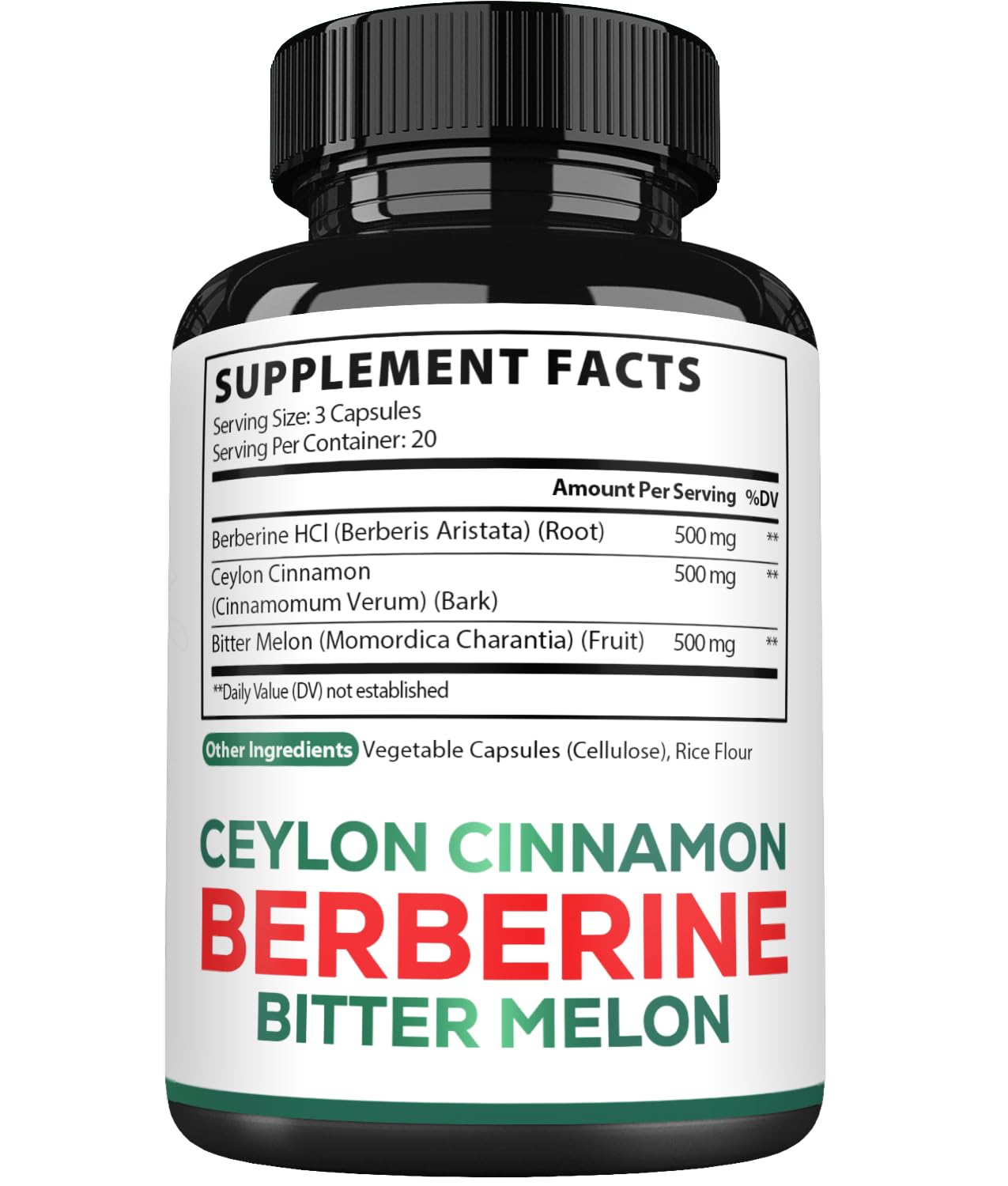 Satoomi Berberine Supplement with Organic Ceylon Cinnamon Bark & Bitter Melon - 3in1, 60 Vegan Capsules