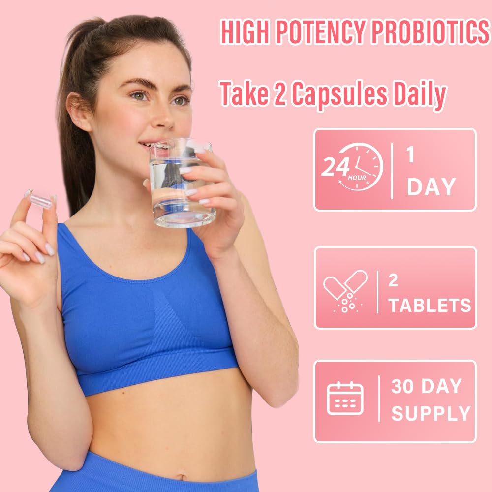 TWOHHACC Probiotics for Women PH Balance Digestive Urinary 5 Billion CFU 4 Strains Promote Healthy Vaginal Odor and Vaginal Flora 60 Capsules