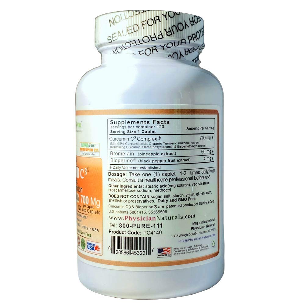 Physician Naturals Ultra Curcumin C3 Time Release with Bioperine & Bromelain Capsules, 120