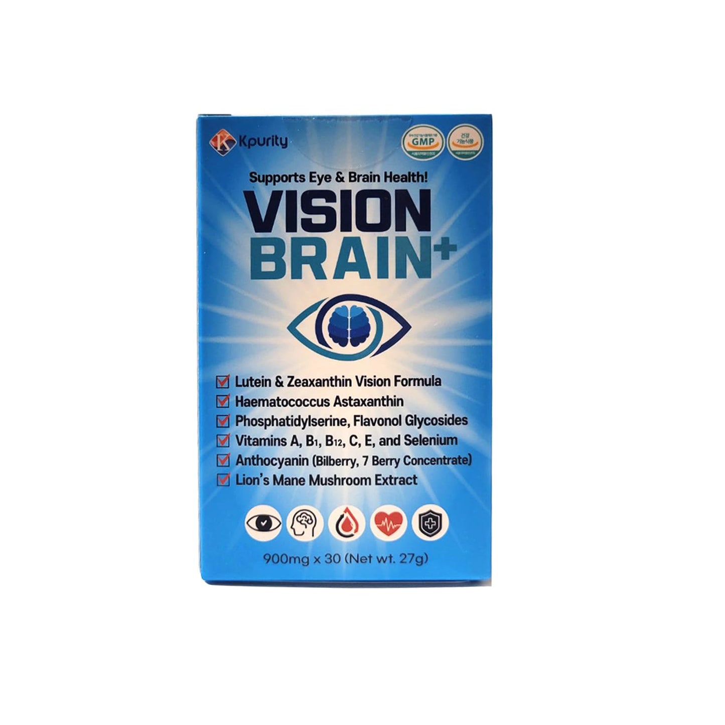 KPurity VisionBrain+ Eye & Brain Health Supplement with Lutein & Zeaxanthin Capsules 30 Count