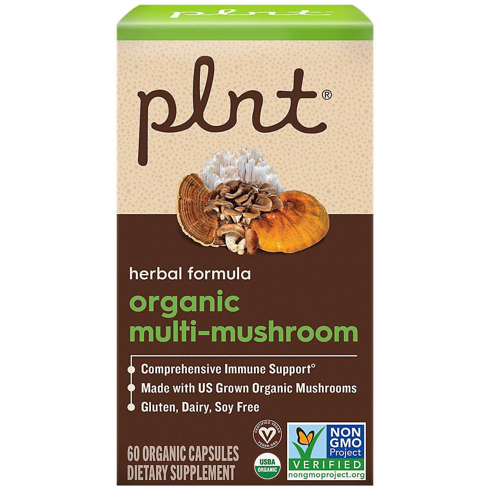 plnt Organic Multi-Mushroom - Herbal Formula for Comprehensive Immune Support, 60 Vegetarian Capsules