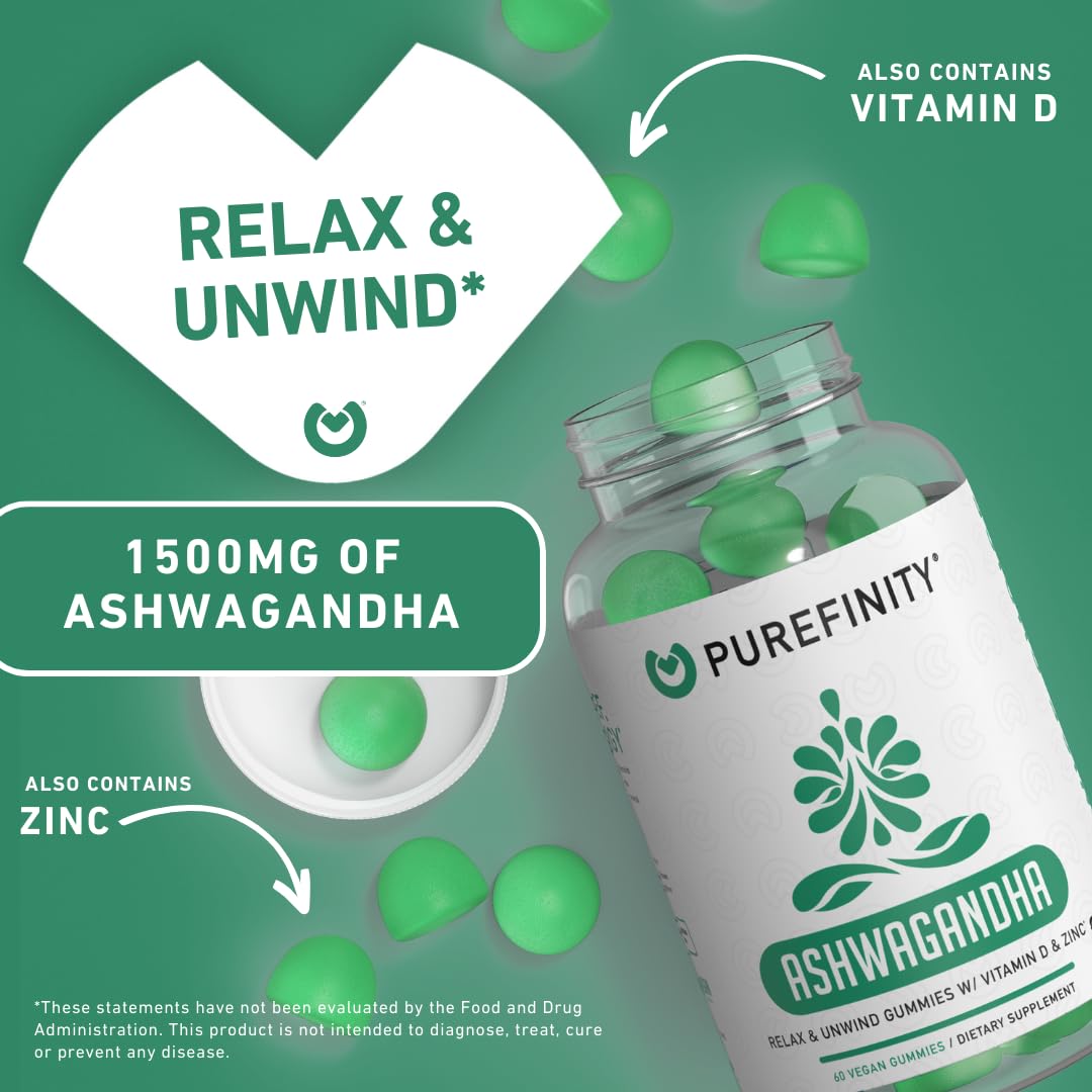 PUREFINITY Ashwagandha Gummies with Vitamin D & Zinc 60 Count