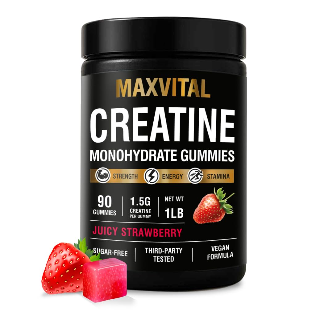 MAXVITAL Creatine Monohydrate Gummies 1500 mg, Juicy Strawberry, 90 Gummies