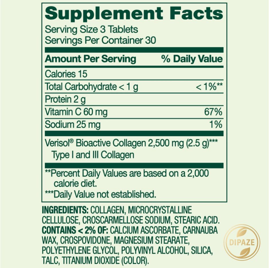 Generic Collagen + C 2,500 mg Bioactive Collagen Tablets, 90 Count