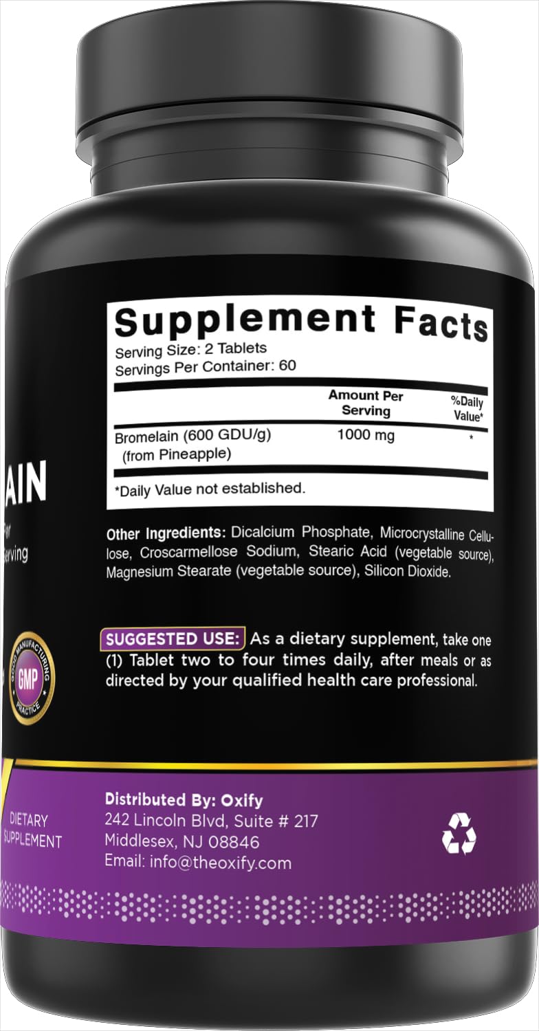 Oxify Bromelain 1000 MG Tablets, 120 Count