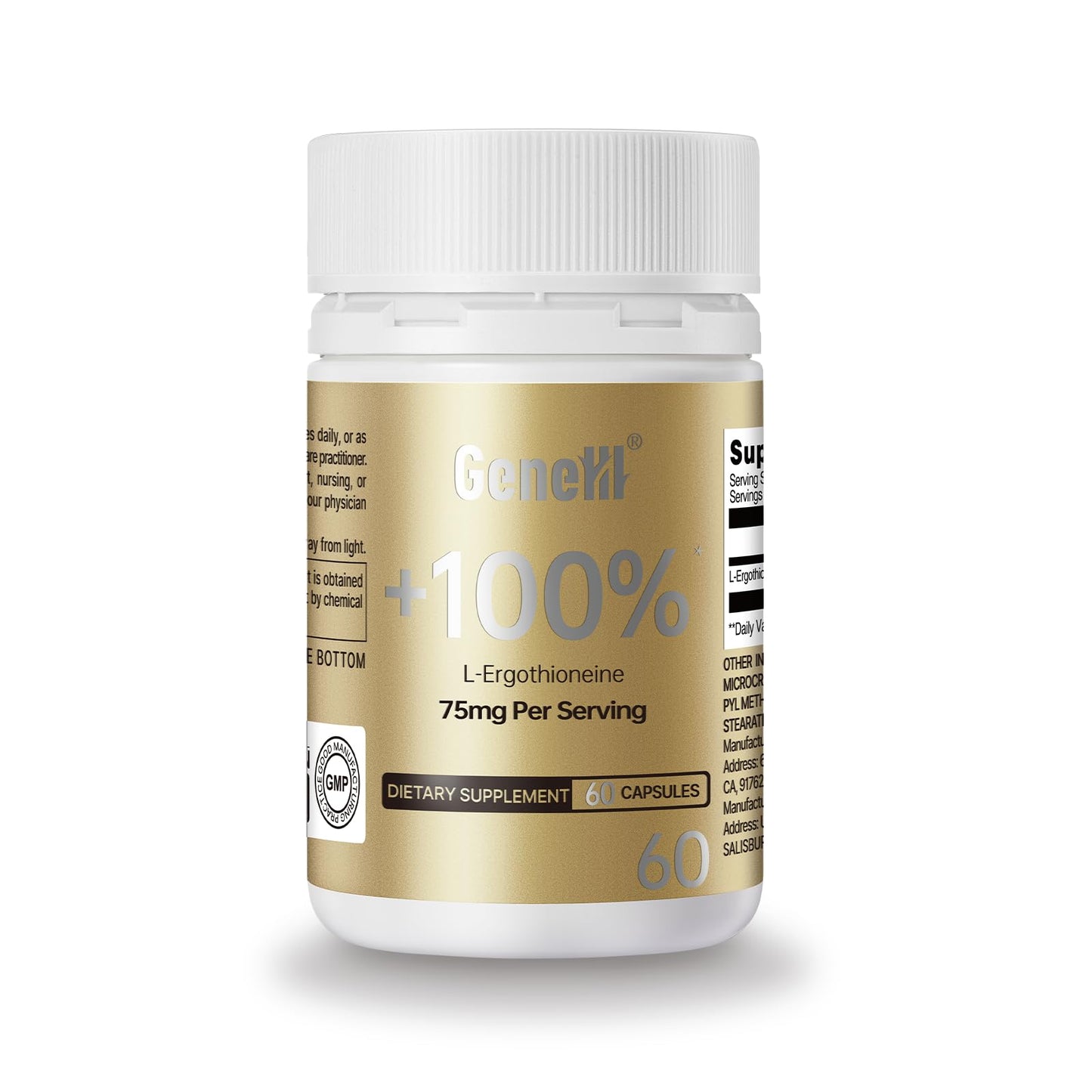 GENEIII L-Ergothioneine Supplement 75mg Capsule, 60 Count