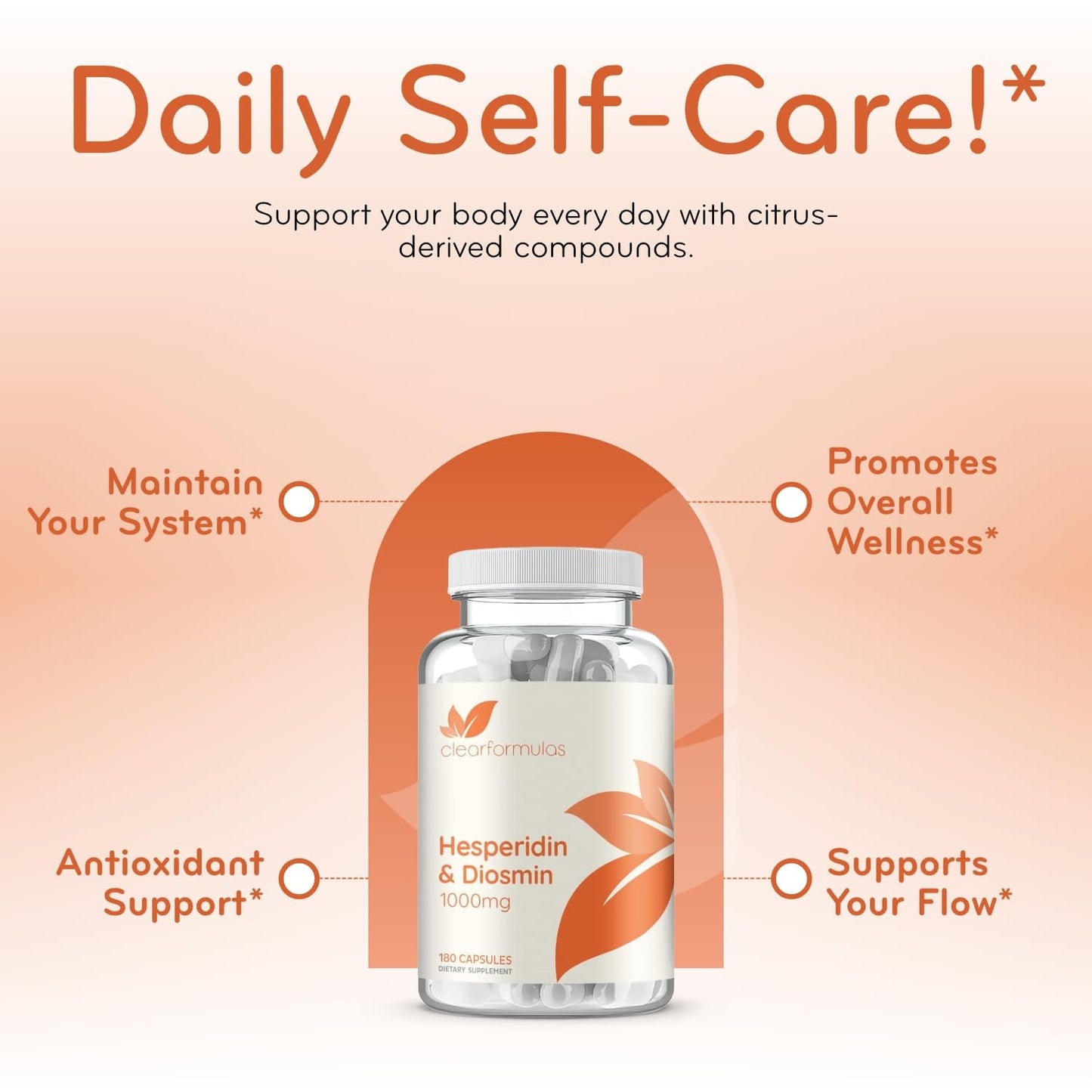 Clear Formulas Diosmin Hesperidin 1000mg Circulation and Vein Support Capsule, 180 Capsules