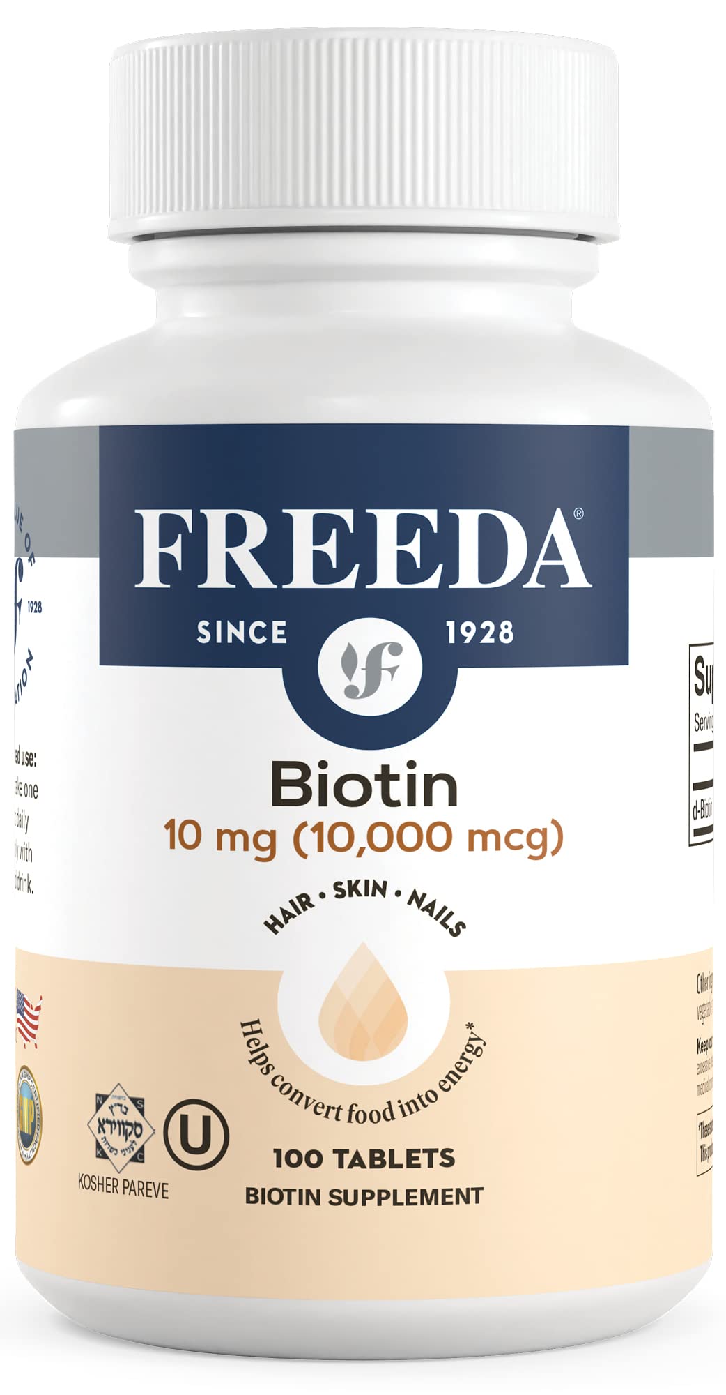 FREEDA Biotin 10,000 mcg Hair, Skin & Nails Supplement Tablets, 100 Count