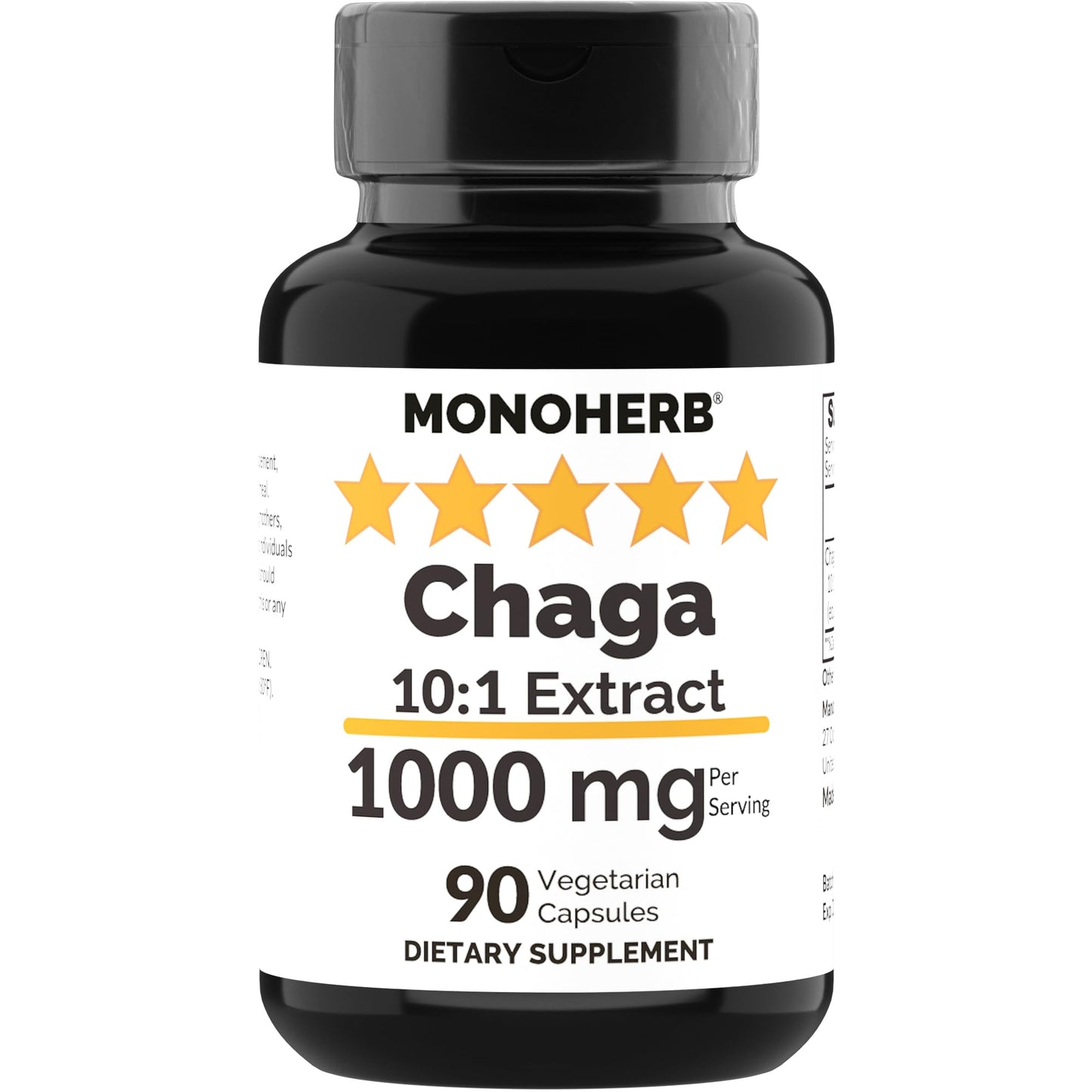 MONOHERB Chaga Mushroom 10:1 Extract 1000 mg per Serving, Capsules, 90 Count