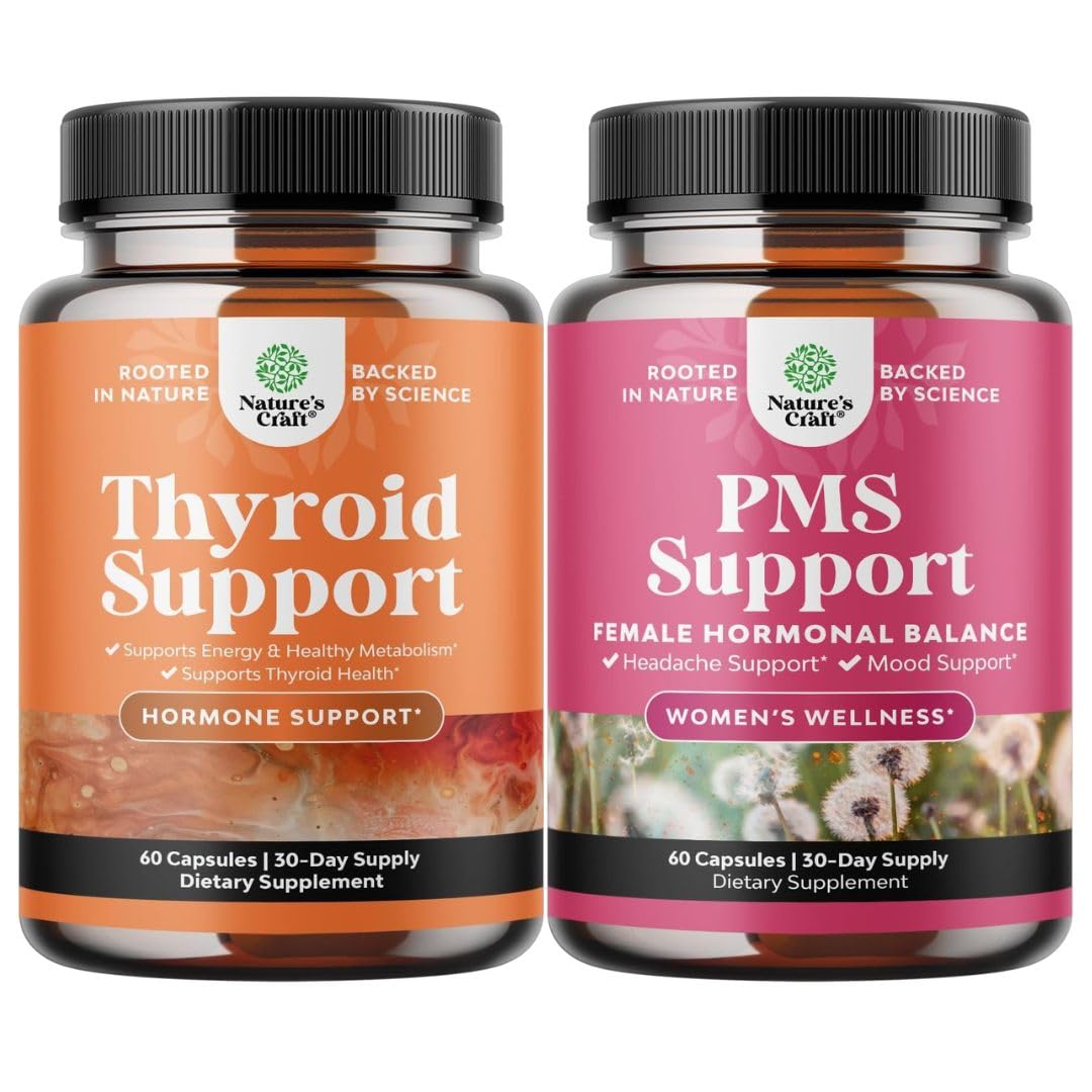 Natures Craft Herbal Thyroid Support Complex & Herbal PMS Support for Women Chewable 2-Pack