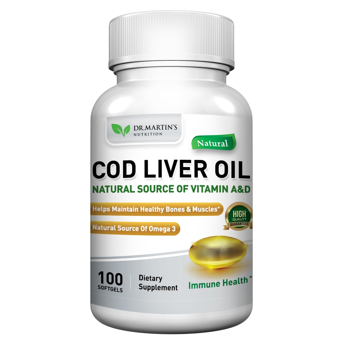 DR. MARTIN'S NUTRITION Burpless Cod Liver Oil Capsules 100 Count