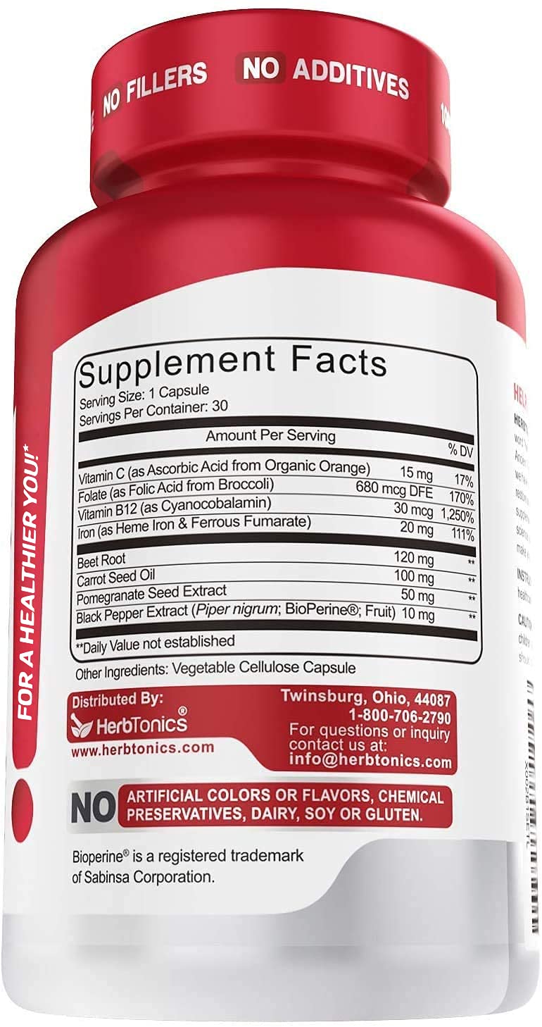 Herbtonics Blood Booster Iron Supplements for Women and Men Capsule, 30 Count