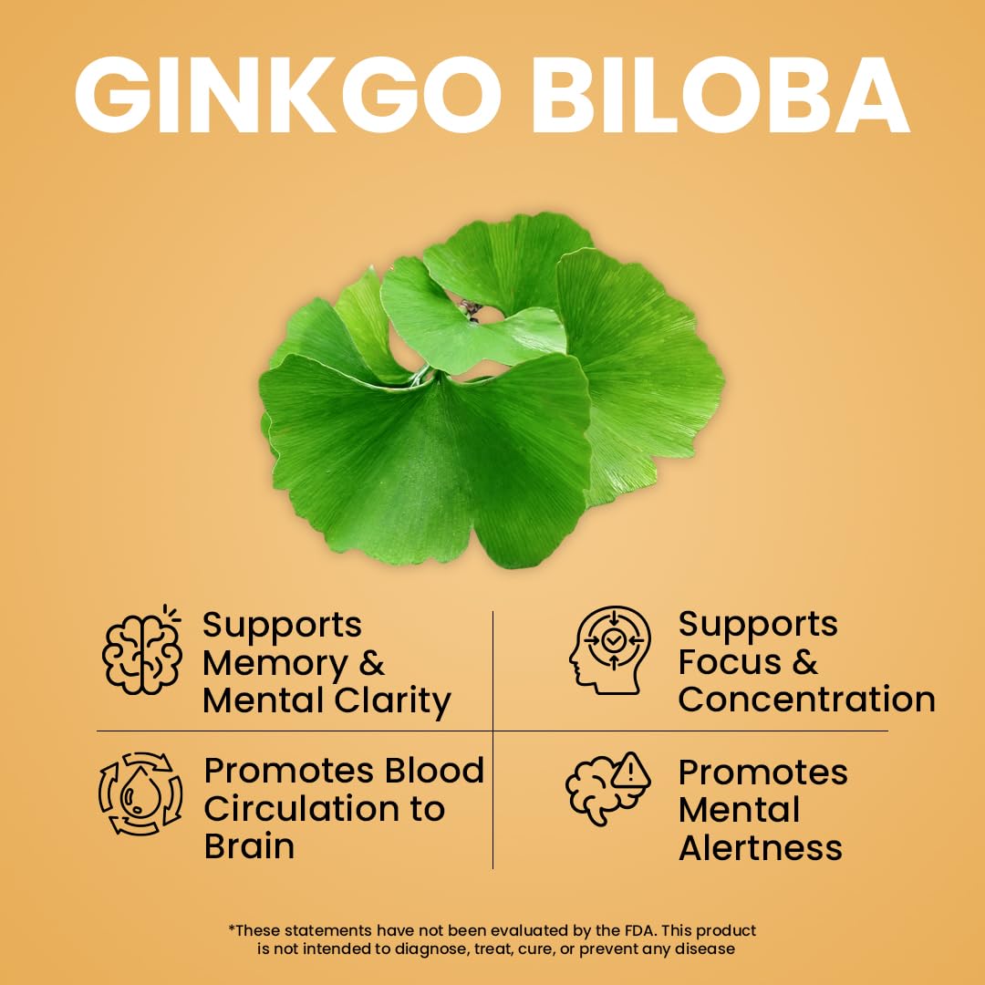 NooMost Lions Mane Mushroom Supplement with Ginkgo Biloba Capsule, 60 Count