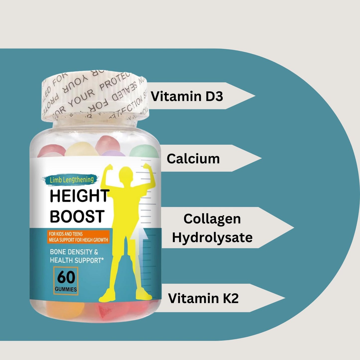 Natural Curves Height Boost Bone Growth Gummies for Kids & Teens, 60 Count
