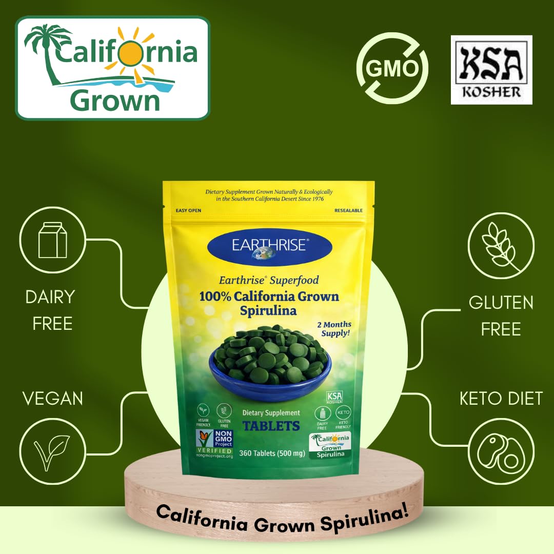 Earthrise Superfood California Spirulina 500mg Tablets, 360 Count