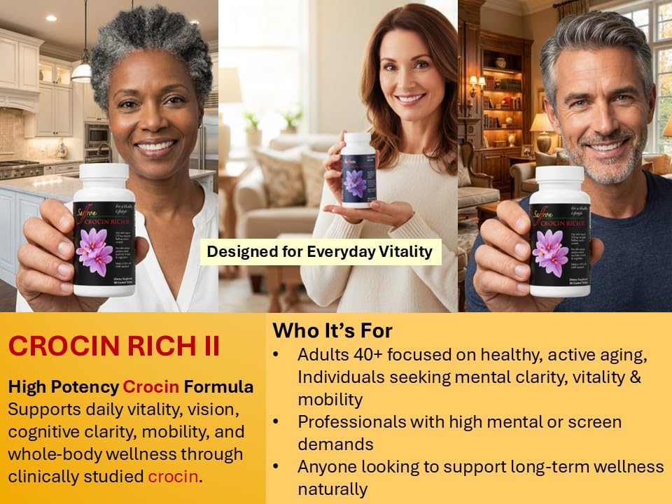 Saffron Health Sciences Crocin Rich II Mobility & Nerve Support Supplement – High-Potency Crocin (Saffron Active Compound), Tablets, 30 Count