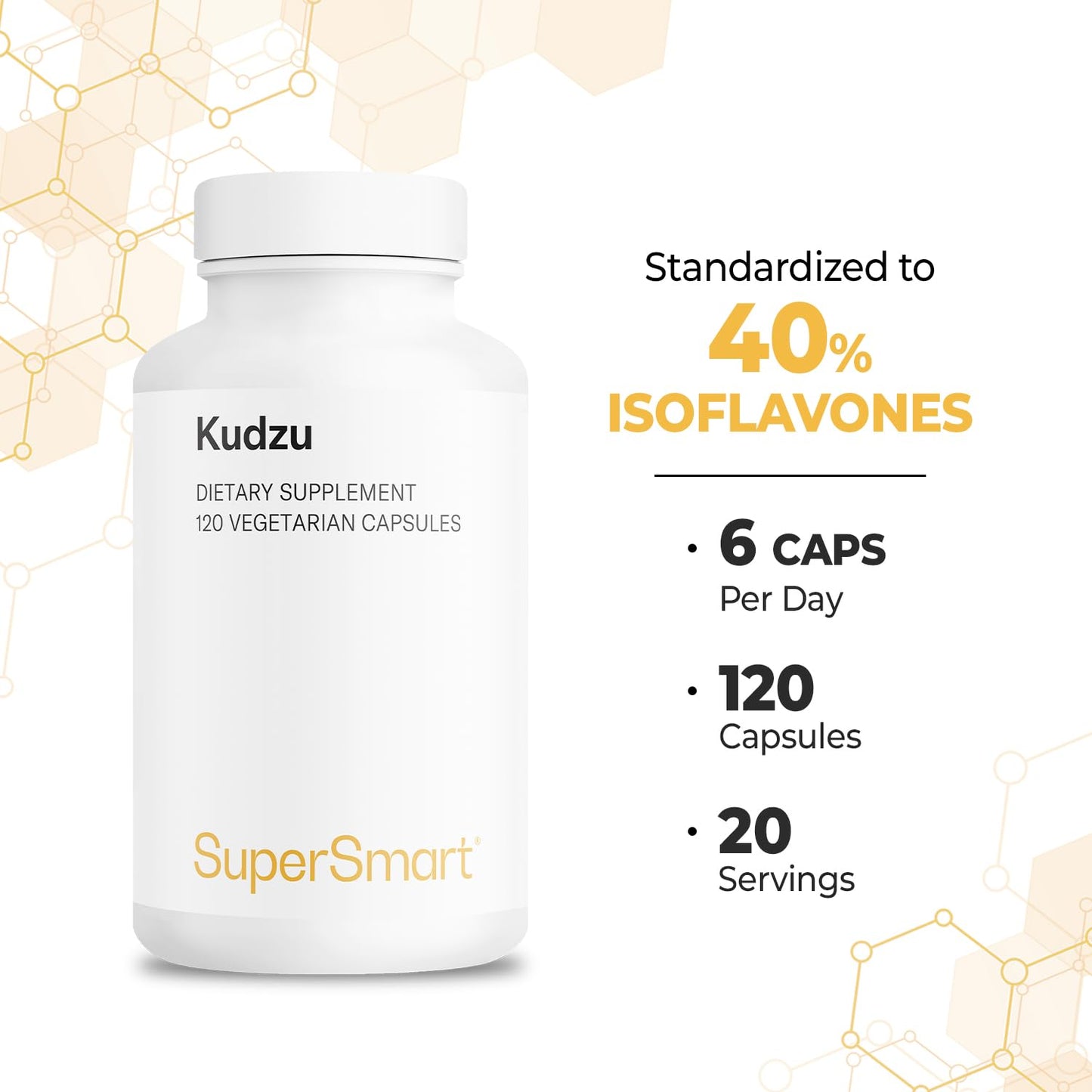 Supersmart Kudzu Extract 500 mg Full Spectrum Herbal Extract Antioxidant Capsules, 120 Count