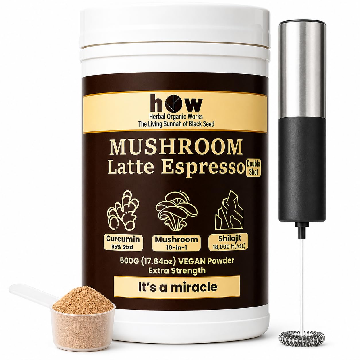 Herbal Organic Works 10-in-1 Mushroom Coffee Latte Powder, 1 Pack