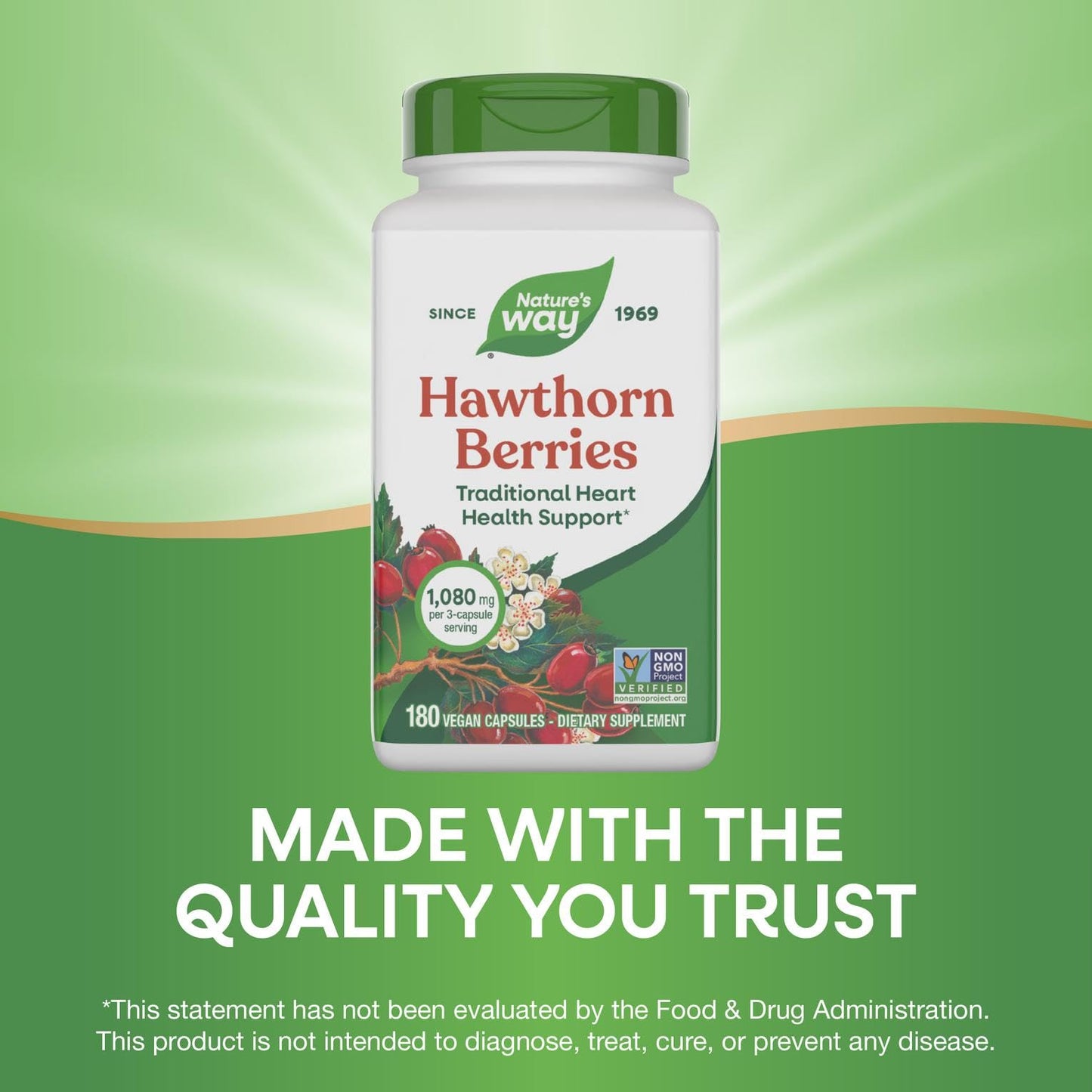 Nature's Way Premium Herbal Hawthorn Berries Capsule, 180 Count