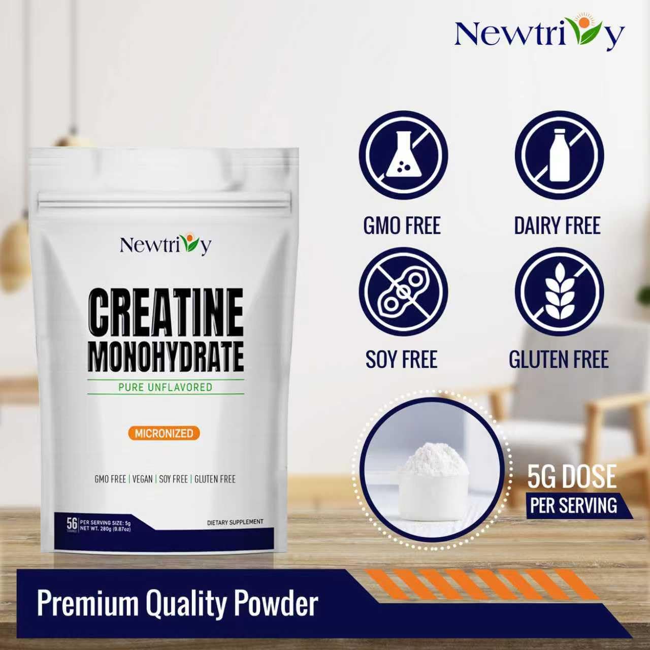 Newtrivy Creatine Monohydrate, Micronized, Pure, Unflavored Powder 9.87 Ounce