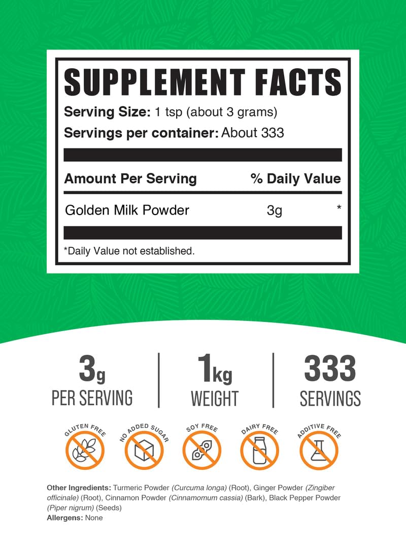BulkSupplements Golden Milk Powder with Turmeric and Ginger, 35.2 oz