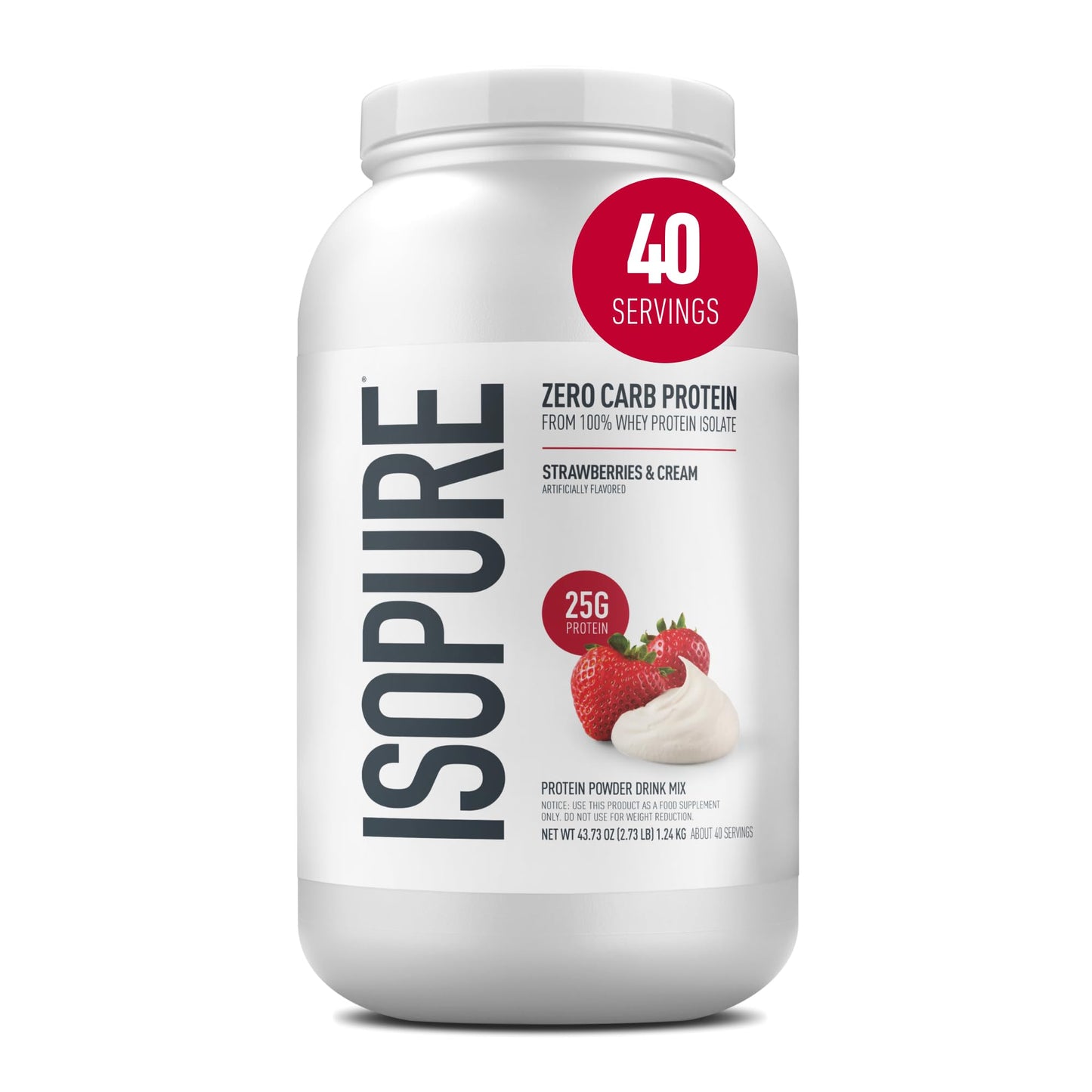 Isopure Zero Carb Whey Isolate Protein Powder Strawberries & Cream 48