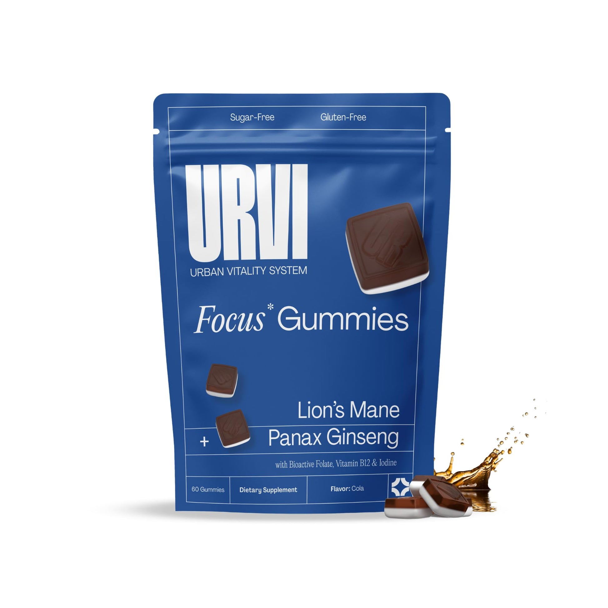 URVI Focus Support Gummies with Panax Ginseng, Lion's Mane & Vitamin B12 (Methylcobalamin) – Iodine, L-Methylfolate Nootropic for Brain Health, Memory & Mood, 60 Gummies