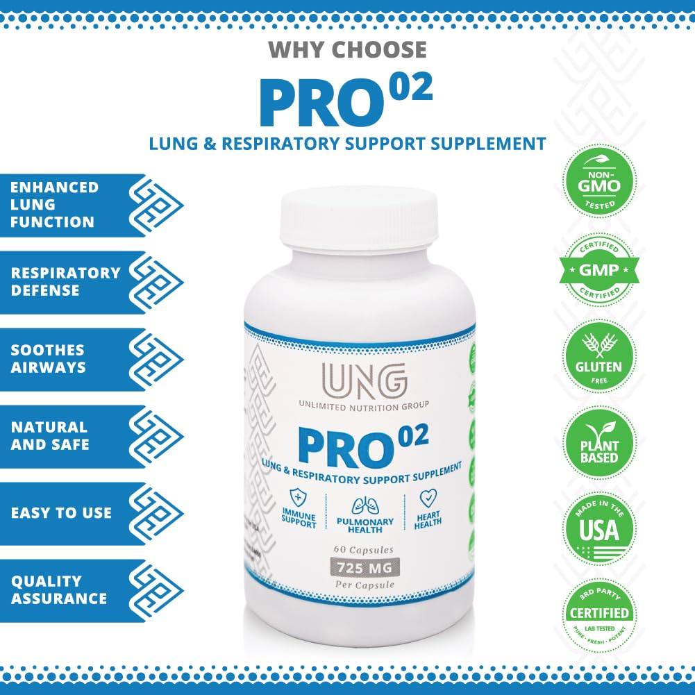 UNLIMITED NUTRITION GROUP UNG Pro-O2 Lung & Respiratory Support Supplement 725 MG 60 Capsules