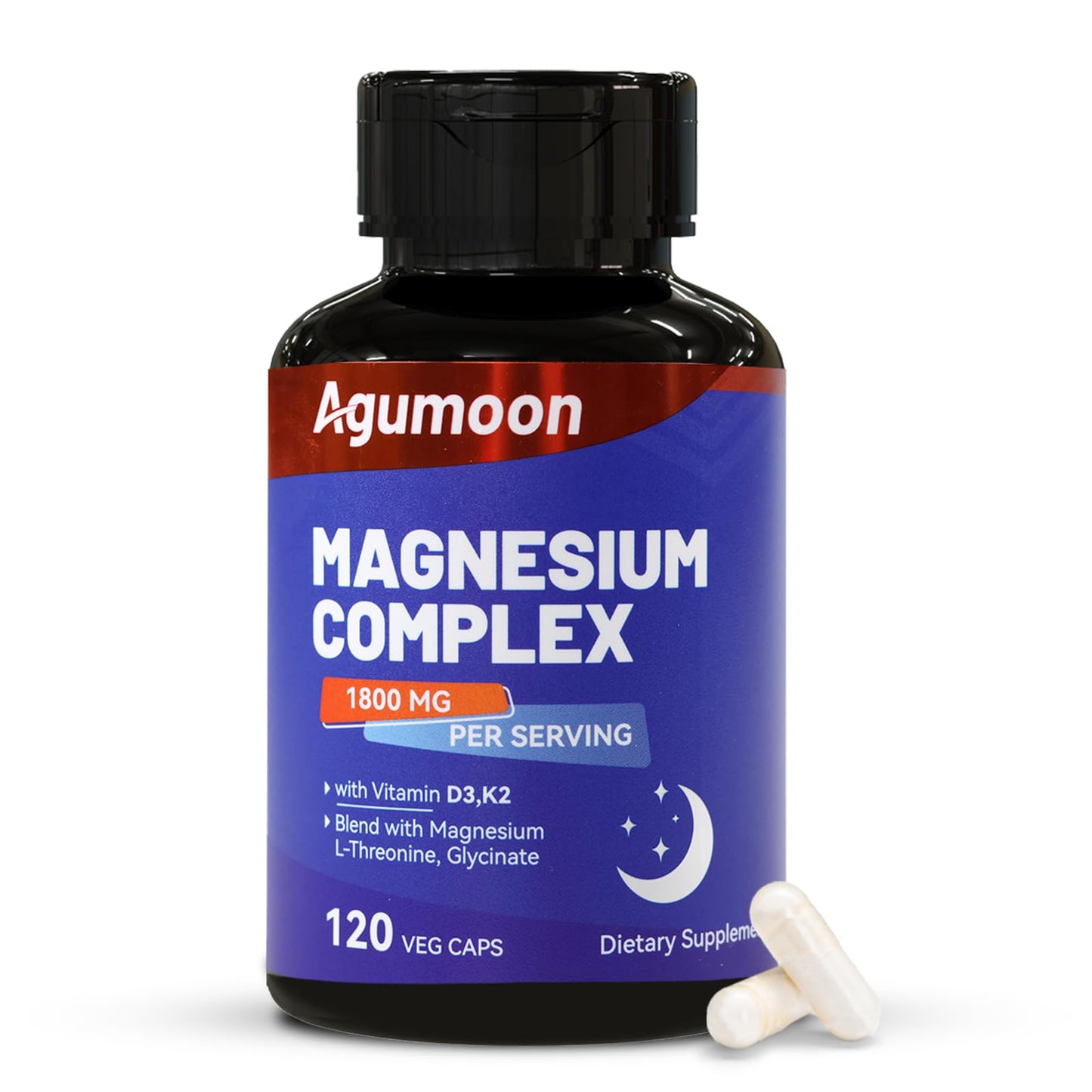 Agumoon Magnesium Chelated Complex with Vitamin D3 & K2, 1800mg, 120 Capsules