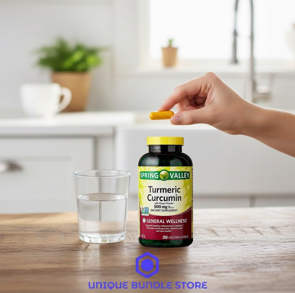 Generic Turmeric Curcumin Supplement with Organic Ginger Powder 500 mg Capsules, 250 Count