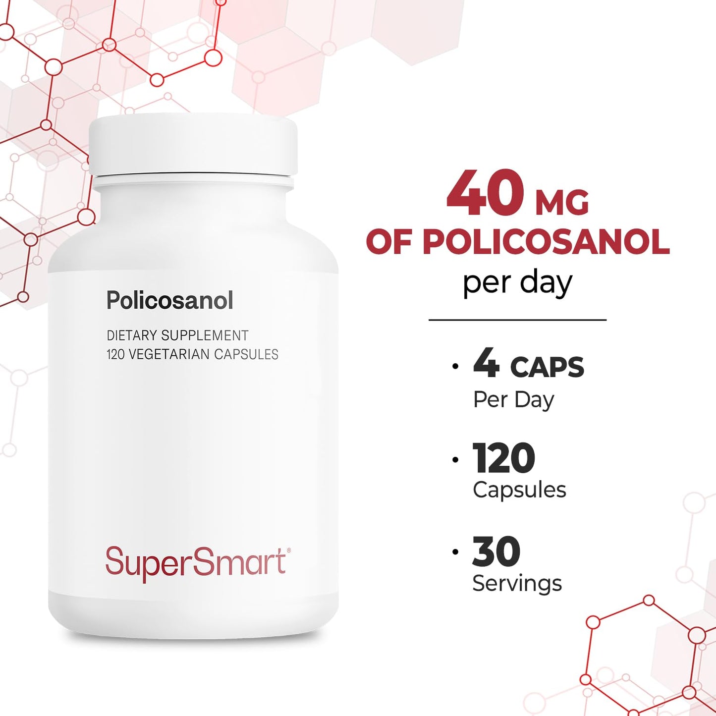 Supersmart Policosanol 40mg per Day Capsules 120