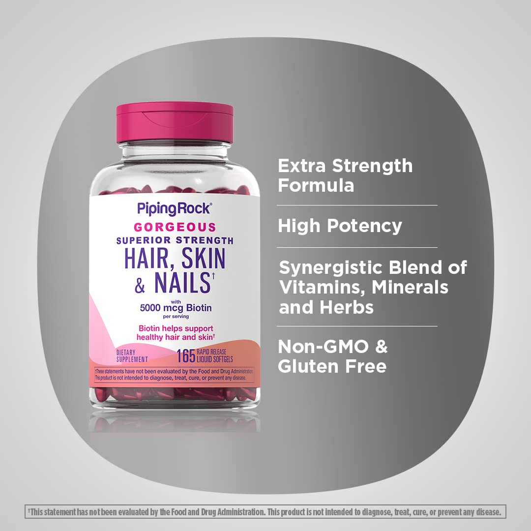 Piping Rock Hair Skin and Nails Biotin Softgels 5000 mcg, 165 Count
