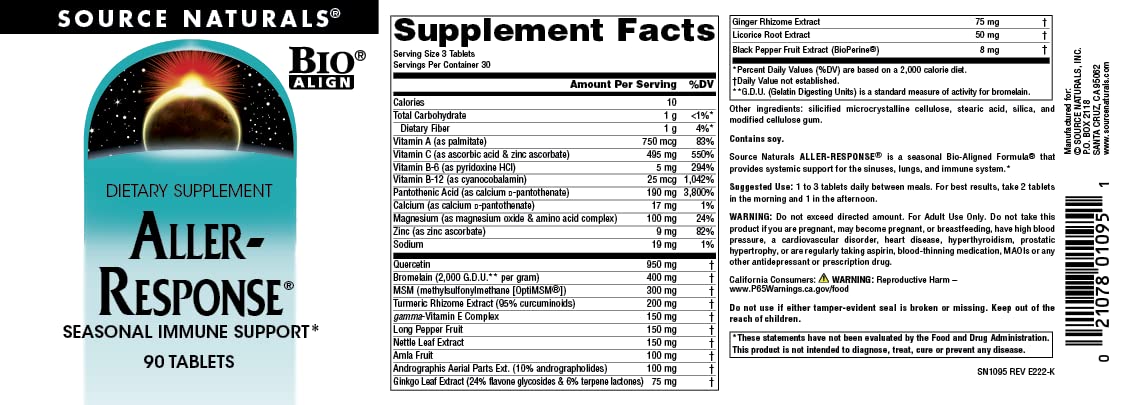 Source Naturals Aller-Response Seasonal Immune Support, 90 Tablets