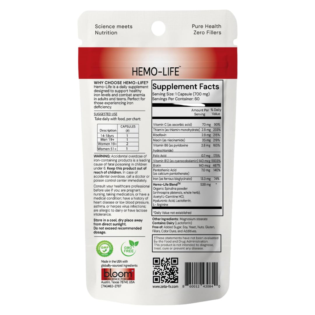 ZetaFX Hemo-Life Anemia Supplement Capsule, 60 Capsules