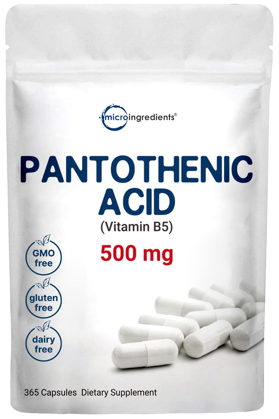 Micro Ingredients Pantothenic Acid Vitamin B5 Supplement Capsules, 365 Count